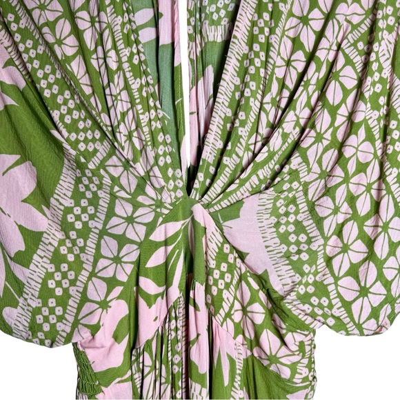 VICI ‘A World to See’ Pink Olive Green Floral V-Neck Slit Boho Midi Maxi Dress M - Picture 6 of 10